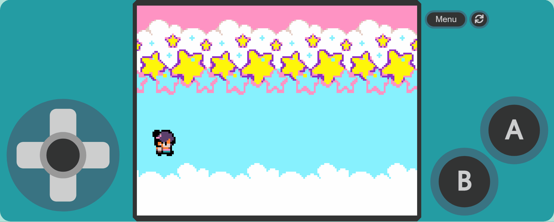 Game Example - gardener character moving around pixelated landscape, growing underwater plants, which release bubbles when grown